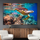 Sea Turtle Wall Art Canvas Print – Vibrant Ocean Coral Reef