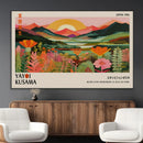 Framed Yayoi Kusama Print, Vibrant Floral Mountain Art