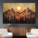 Wood Style Abstract Mountain Sunset Canvas Wall Art Print -