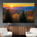 Golden Sunset Over Mountain Forest Canvas Wall Art Print -