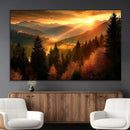 Golden Sunset Over Mountain Forest Canvas Wall Art Print -