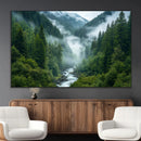 Mountain Forest River Canvas Wall Art Print - Serene Nature