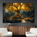 Golden Tree of Life Canvas Wall Art Print - Majestic Glowing