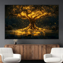 Golden Tree of Life Canvas Wall Art Print - Majestic Glowing