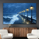 Stormy Ocean Pier Lights Canvas Wall Art Print - Large Moody by MyGreatCanvas | Canvas Wall Art Prints | Photo Prints & Wall Decor