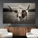 Texas Longhorn Cow Canvas Wall Art Print - Large Rustic