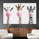 Bubblegum Animals Canvas Wall Art - Playful Giraffe and