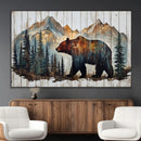 Rustic Grizzly 399 Bear and Mountain Wood Canvas Wall Art -