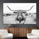 Highland Cow Wall Art Canvas Print – Black and White Western