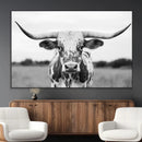 Highland Cow Wall Art Canvas Print – Black and White Western