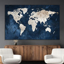 Vintage World Map Canvas Wall Art - Framed Map Print for