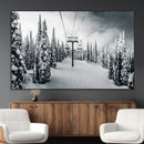 Snowy Pines Wall Art Canvas Print – Framed Ski Lift Winter