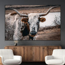 Texas Longhorn Wall Art Canvas Print – Framed Spotted Bull
