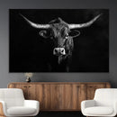 Texas Longhorn Wall Art Canvas Print – Framed Monochrome
