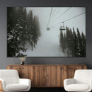 Ski Lift Wall Art Canvas Print – Snowy Pines Misty Landscape