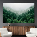 Misty Green Forest Canvas Print – Framed Serene Foggy Pine