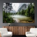 Misty Lake Forest Green Trees Calm Water Reflection Mountain by MyGreatCanvas | Canvas Wall Art Prints | Photo Prints & Wall Decor