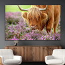 Highland Cow Wall Art Canvas Print – Framed Purple Flowers by MyGreatCanvas | Canvas Wall Art Prints | Photo Prints & Wall Decor
