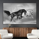 Wild Horses Wall Art Canvas Print – Framed Black and White