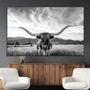 Longhorn Black and White Wall Art – Rustic Western Bull