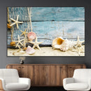 Seashells on Rustic Wooden Background, Seashells Wall Art