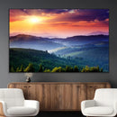 Beautiful Sunset over Hills Forest Landscape Canvas Wall Art