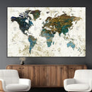 Vintage World Map Wall Art Canvas Print, Framed Rustic Earth
