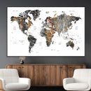Modern Metallic World Map Canvas Wall Art – Framed