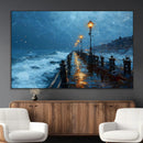 Stormy Night at Beach Pier Oil Painting Large Wall Art