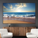 Serene Ocean Sunset Canvas Wall Art - Beach Waves at Sunset,