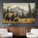 Rustic Grizzly 399 Bear Family Wall Art Canvas Print