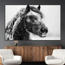 Winter Horse Canvas Print | Large 3-Panel Black White Equine