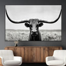 Longhorn Bull Canvas Print | Rustic Farmhouse Wall Art |