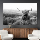 Scottish Highland Cow Wall Art | Black and White Canvas