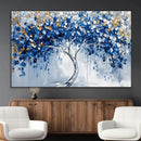 Blue and Gold Abstract Tree Wall Art Canvas Print | Modern