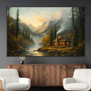Wood Cabin Retreat Mountain at Sunset Wall Art Print - by MyGreatCanvas | Canvas Wall Art Prints | Photo Prints & Wall Decor