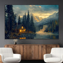 Mountain Cabin by the Lake at Sunset Wall Art - Serene