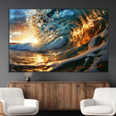 Ocean Wave at Sunset Canvas Wall Art – Vibrant Coastal Beach