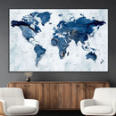 Modern Blue World Map Canvas Print – Framed Wall Art,