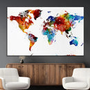 Colorful World Map Canvas Wall Art Print, Contemporary