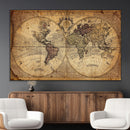 Vintage World Map Wall Art Canvas – Antique Style Push Pin
