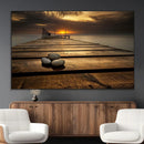 Stones on Wooden Pier at Sunset Canvas Print, Serene Coastal by MyGreatCanvas | Canvas Wall Art Prints | Photo Prints & Wall Decor