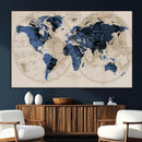 Vintage Blue World Map Canvas Wall Art – Antique Style
