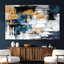 Blue and Gold Abstract Canvas Wall Art – Triptych Modern