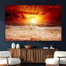 Red Sunset Ocean Beach Canvas Wall Art Beach Canvas, Coastal