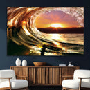 Golden Wave Sunset Triptych Canvas Art, Giclee Canvas Print