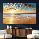 Golden Sunset Beach Print Canvas Wall Art, Giclee Canvas