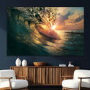 Ocean Wave Sunset Canvas Wall Art – Triptych Seascape Print