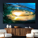 Ocean Wave at Sunset Canvas Art, Large Wall Print of Vibrant