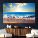 Tropical Beach Sunset Canvas Art, Ocean Waves and Sandy